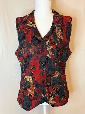 VTG Christopher & Banks Floral Tapestry Brocade Collared Vest L Whimsigoth Gothi